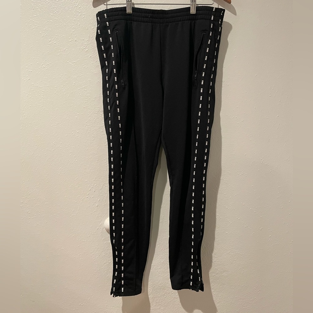 PINK VICTORIA’S SECRET White Logo Strips Track Pants Blk L
